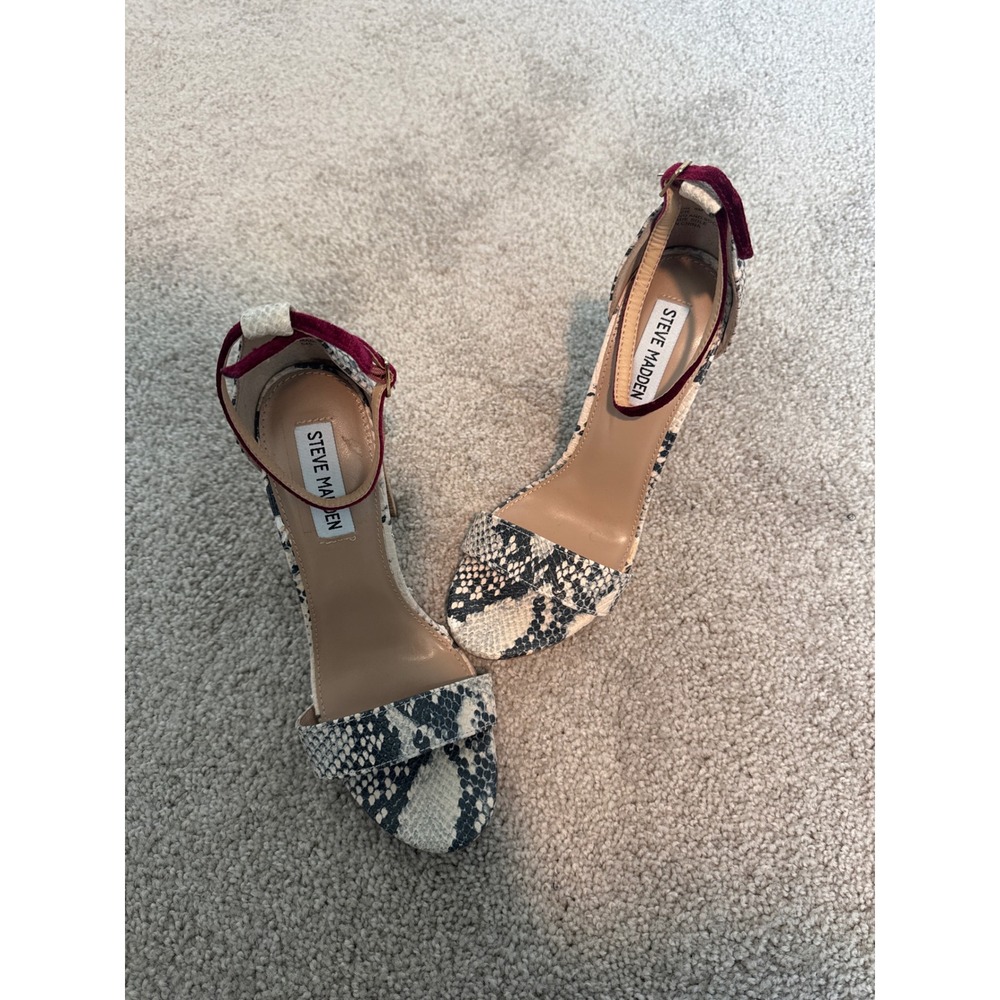 Steve Madden Snakeskin Print Ankle Strap Block Heel Sandals Women's Size 8M